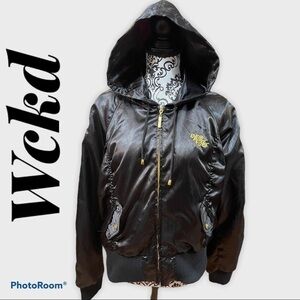 Wckd Black & Gold Satin Full Zip Jacket